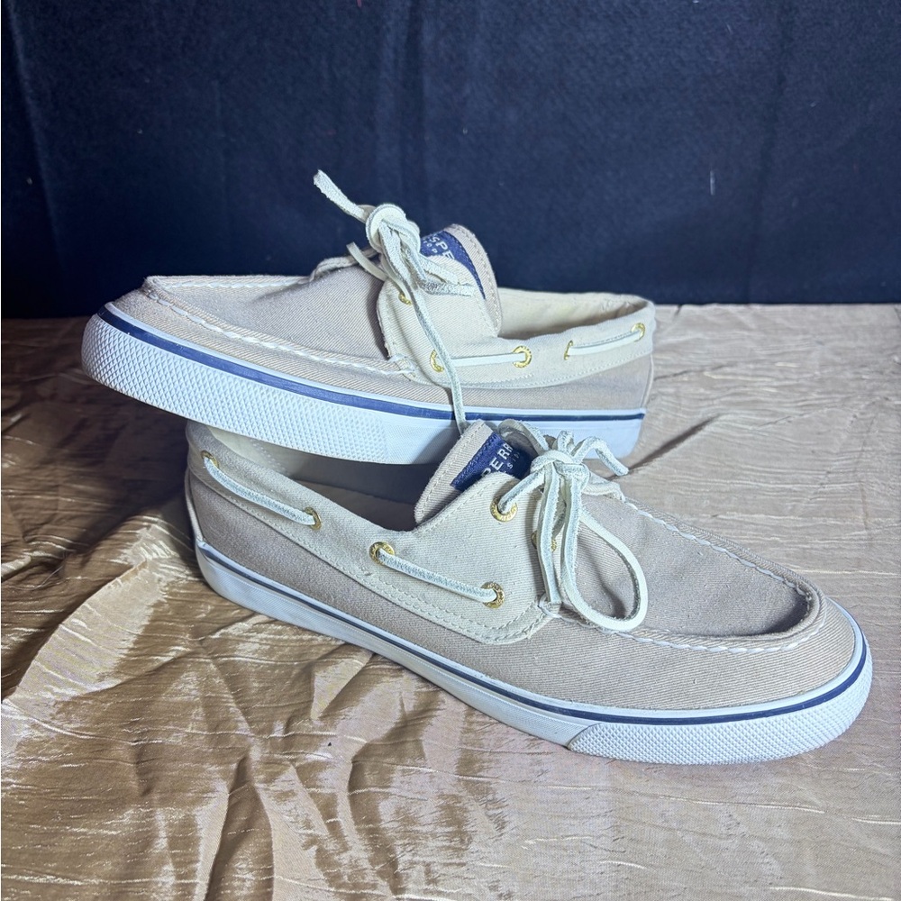 Sperry Beige Canvas Boat Shoes for Men